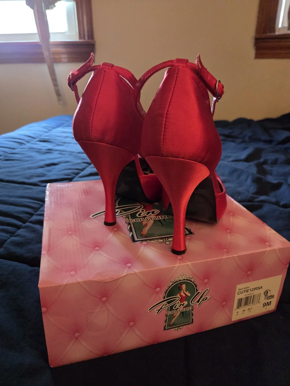 Pinup Couture Red T-Strap High Heels with Bow - Red